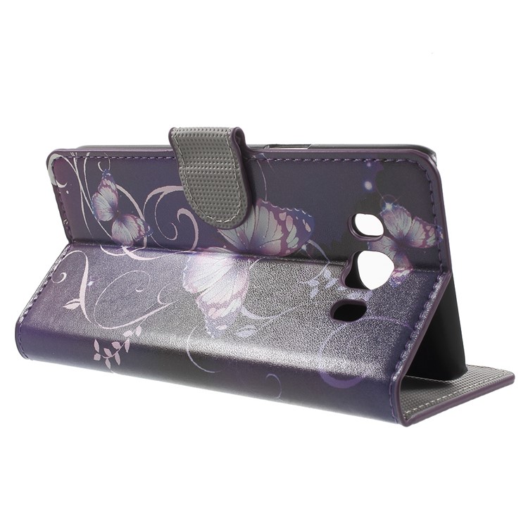 Mochila de couro padronizada para capa de Samsung Galaxy J5 (2016) - Borboleta roxa-3
