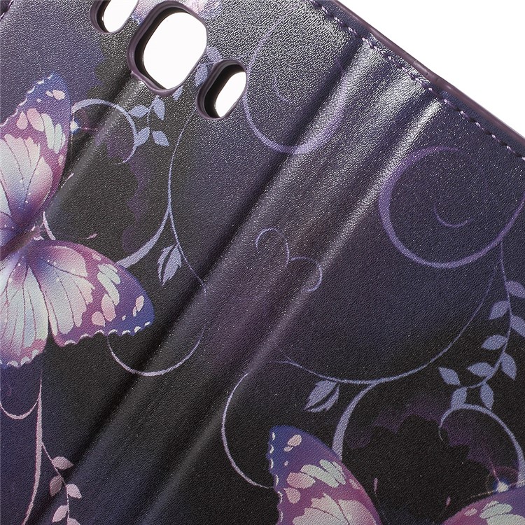 Mochila de couro padronizada para capa de Samsung Galaxy J5 (2016) - Borboleta roxa-6