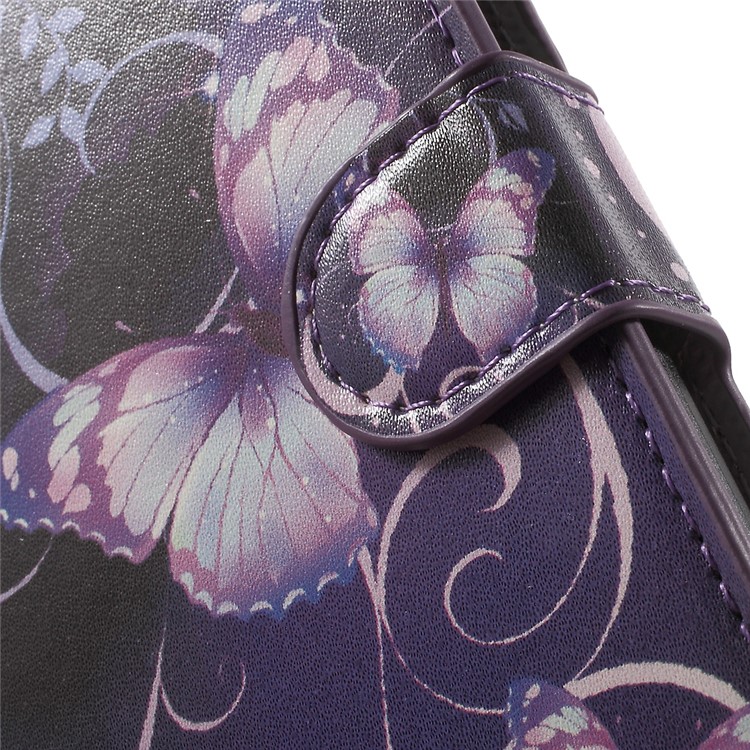 Mochila de couro padronizada para capa de Samsung Galaxy J5 (2016) - Borboleta roxa-7