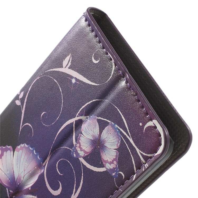 Mochila de couro padronizada para capa de Samsung Galaxy J5 (2016) - Borboleta roxa-8