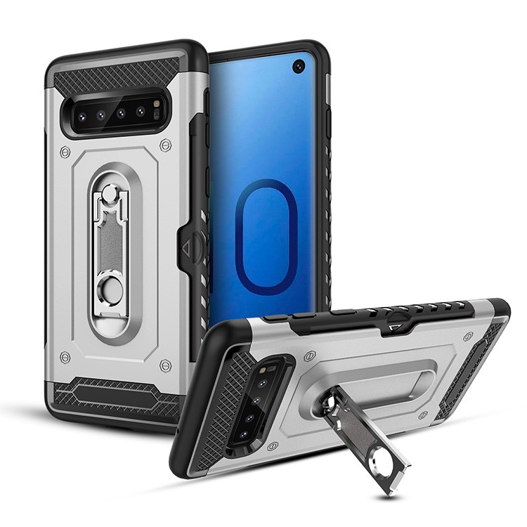 

Бронированный Прочный Гибридный Чехол PC + TPU С Подставкой Для Samsung Galaxy S10 Plus - Серебряный, Galaxy S10 Plus