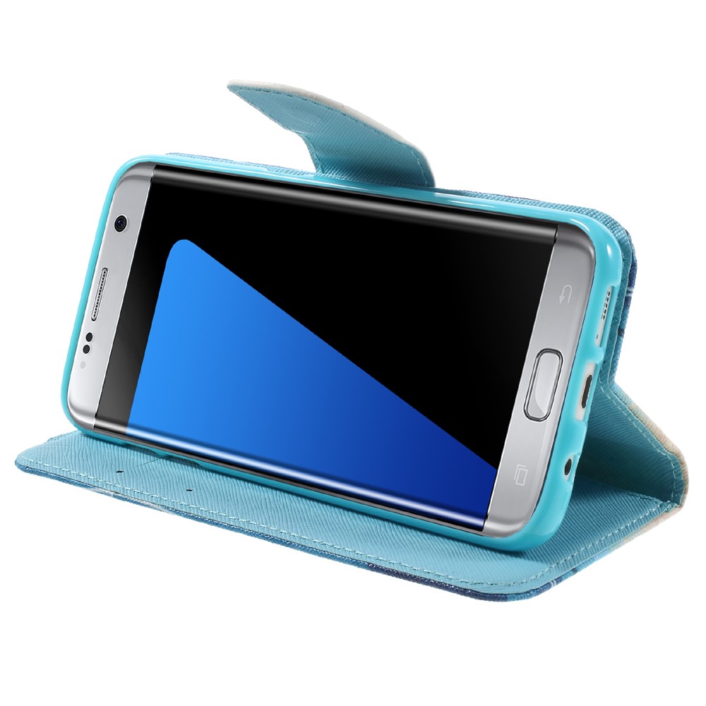 Cubierta de Caja de Cuero de Billetera Para Samsung Galaxy S7 Edge G935 - Mariposas Azules