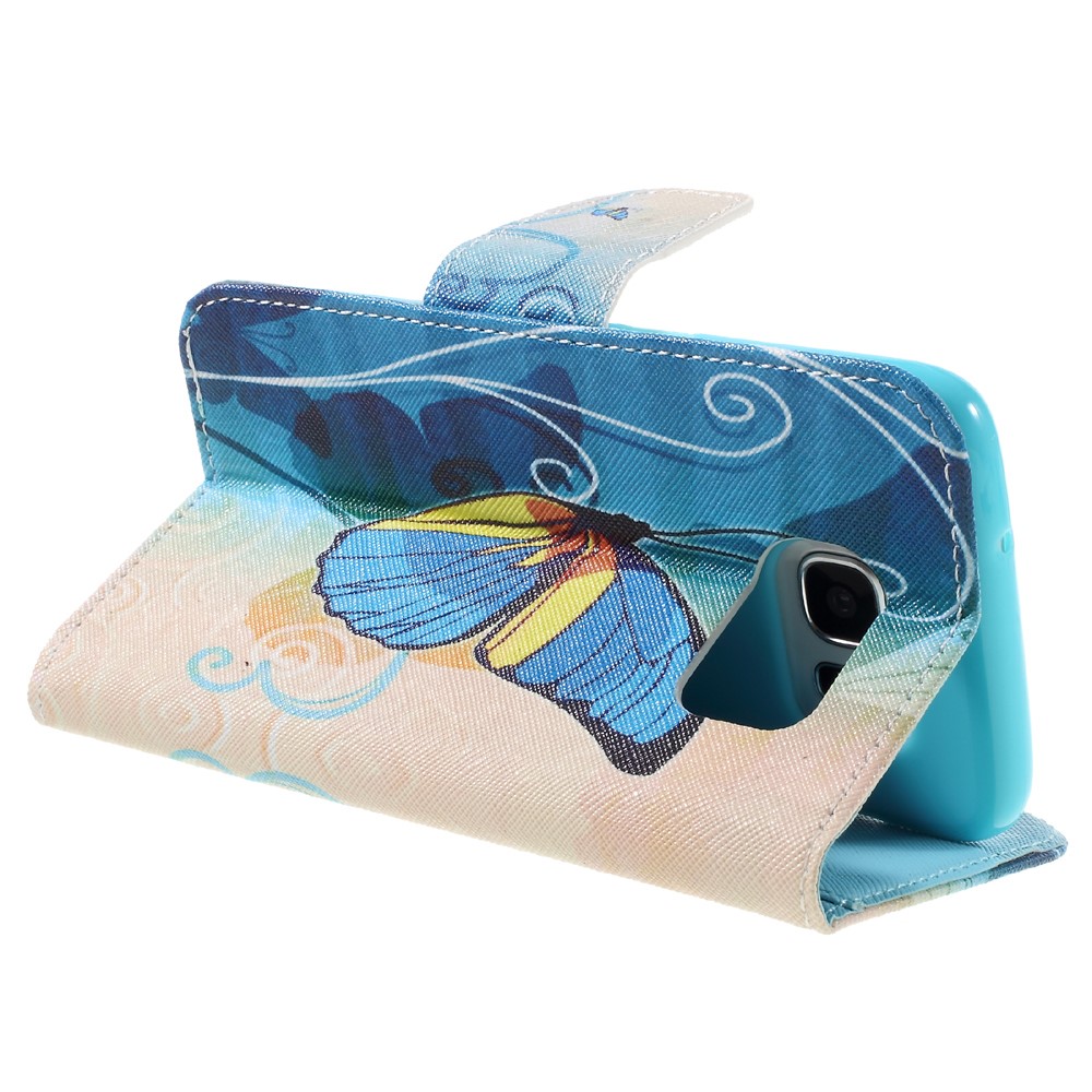 Tampa de capa de couro Wallet para Samsung Galaxy S7 edge G935 - azul borboleta-5