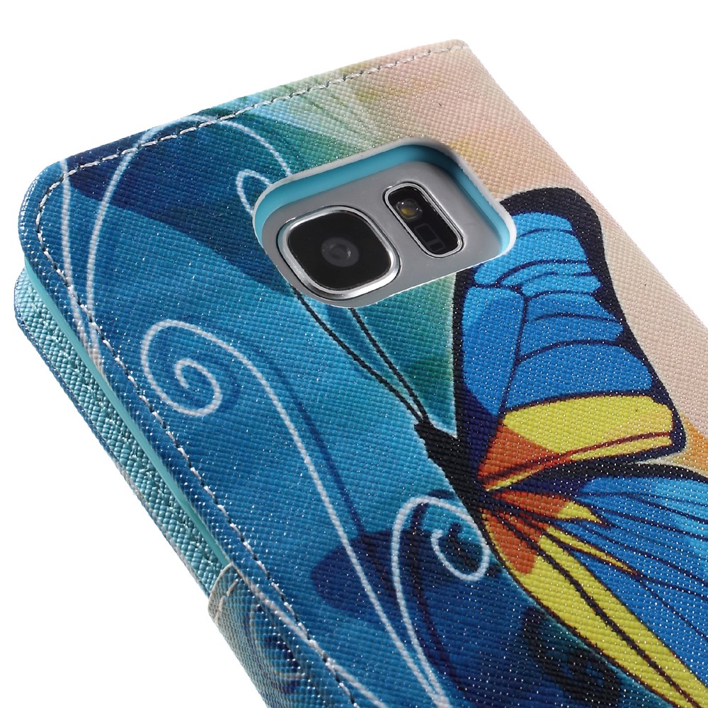 Cubierta de Caja de Cuero de Billetera Para Samsung Galaxy S7 Edge G935 - Mariposas Azules