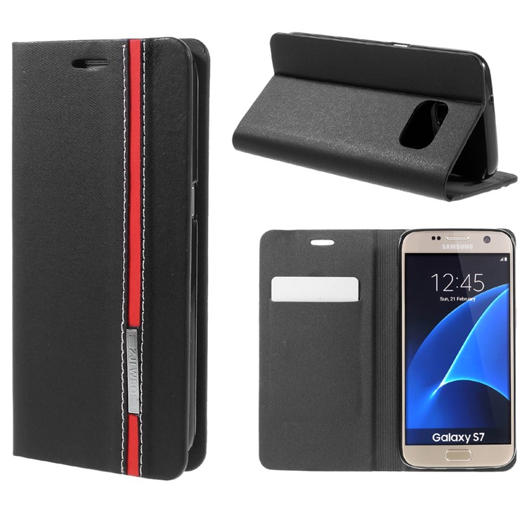 Two-color Leather Card Holder Case for Samsung Galaxy S7 G930 - Black-1