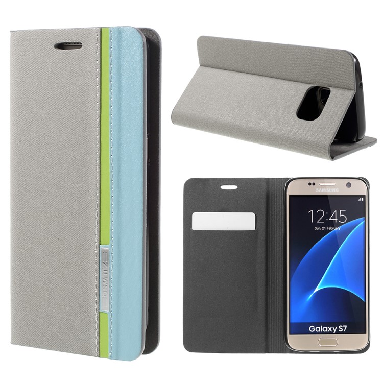 Zwei-Farben-Leder Kartenhalter Abdeckung Für Samsung Galaxy S7 G930 - Grau-1