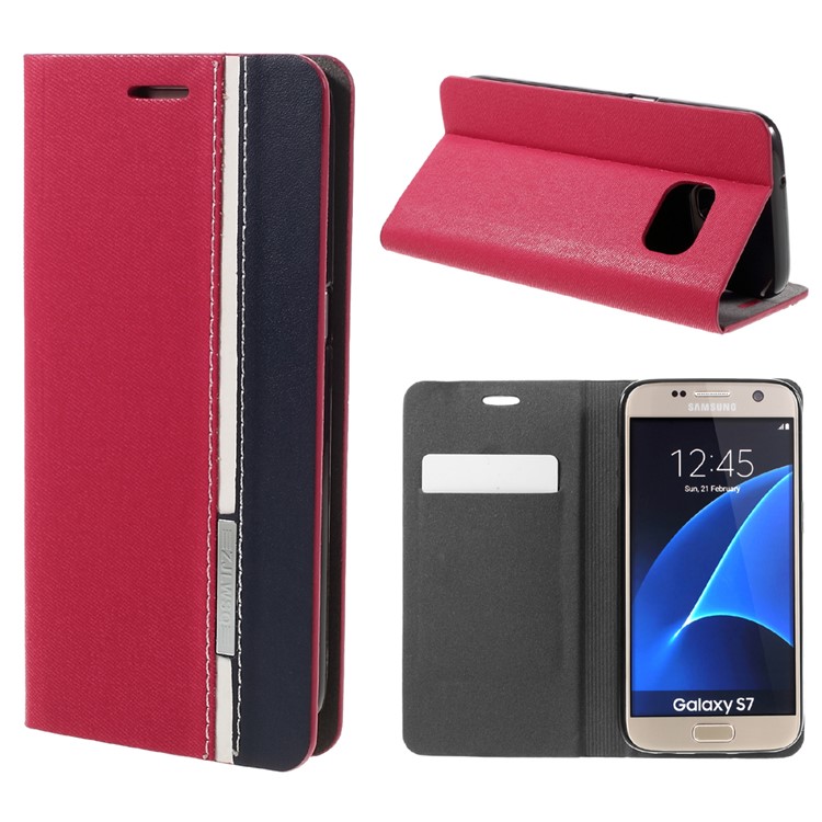 Zwei-Farben-Leder-Standplatz Für Samsung Galaxy S7 G930 - Rot-1