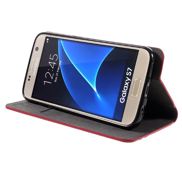 Zwei-Farben-Leder-Standplatz Für Samsung Galaxy S7 G930 - Rot-4