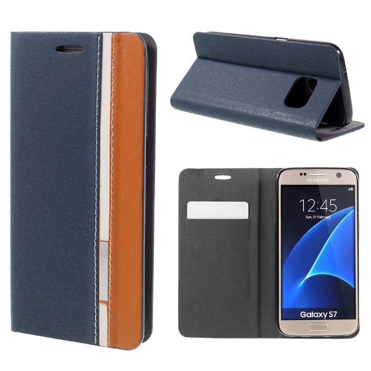 Zweifarbige Leder-Handyhülle für Samsung Galaxy S7 G930 - dunkelblau-1