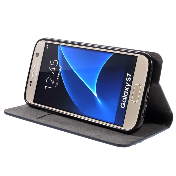 Zweifarbige Leder-Handyhülle für Samsung Galaxy S7 G930 - dunkelblau-4