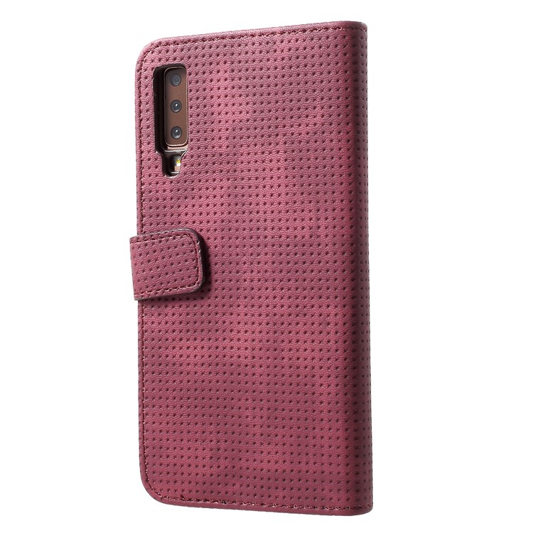 Mesh Pattern Retro Leather Wallet Stand Casing for Samsung Galaxy A7 (2018) - Red-2