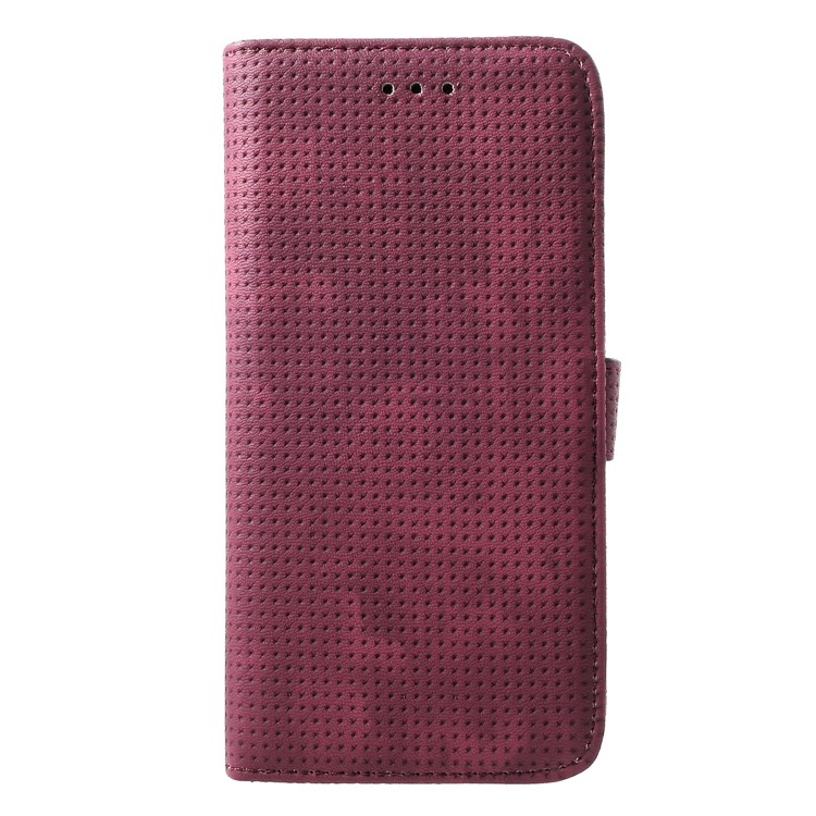 Mesh Pattern Retro Leather Wallet Stand Casing for Samsung Galaxy A7 (2018) - Red-3