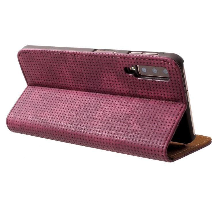 Mesh Pattern Retro Leather Wallet Stand Casing for Samsung Galaxy A7 (2018) - Red-5