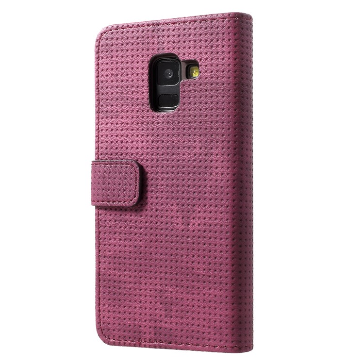 Mesh Pattern Retro Leather Wallet Stand Casing for Samsung Galaxy A8 (2018) - Red-2