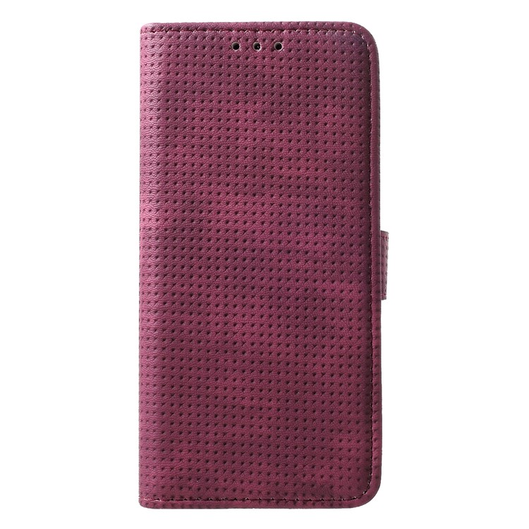 Mesh Pattern Retro Leather Wallet Stand Casing for Samsung Galaxy A8 (2018) - Red-3