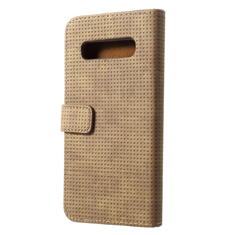 Mesh Pattern Retro Leather Wallet Stand Shell for Samsung Galaxy S10 Plus - Brown-2