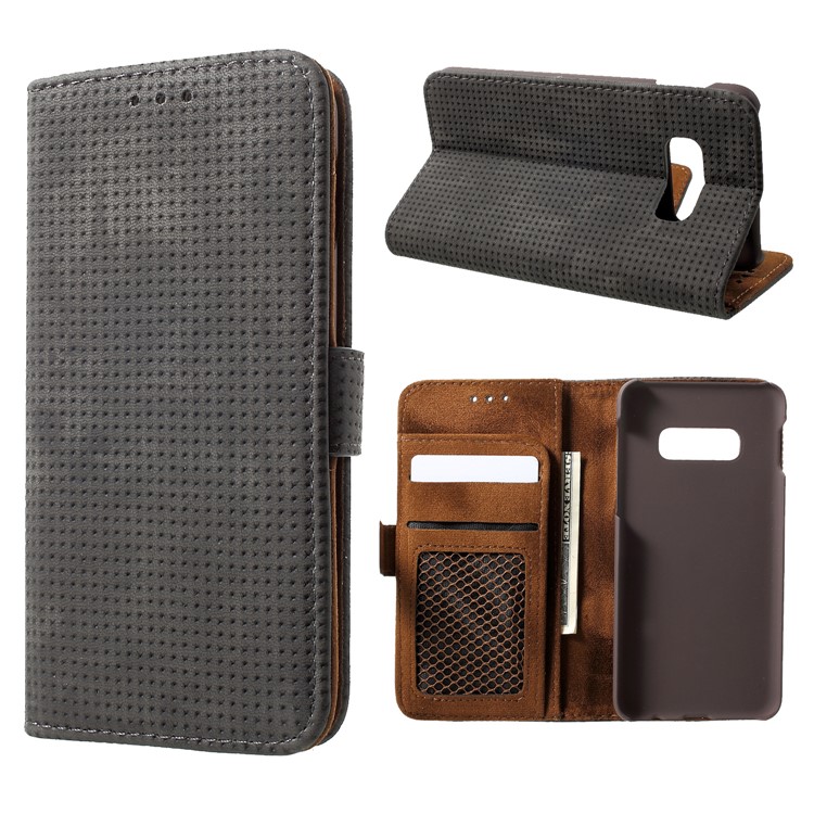 Mesh Pattern Retro Leather Wallet Stand Casing for Samsung Galaxy S10 Lite - Black-1