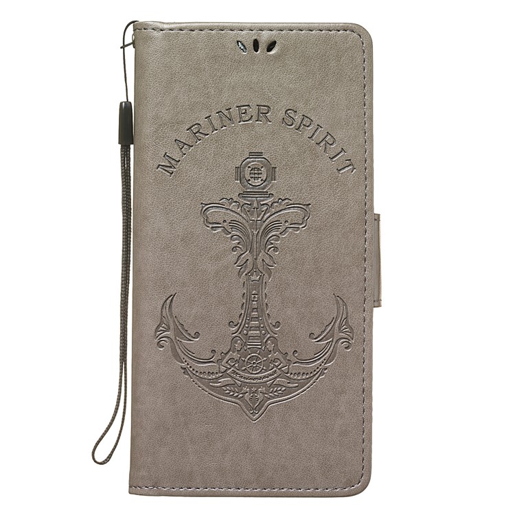 Imprint Anchor Wallet Leather Stand Case for Samsung Galaxy A9 (2018) / A9 Star Pro / A9s - Grey-2
