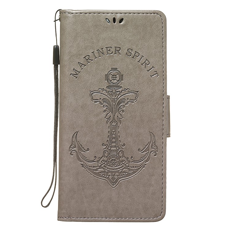 Imprint Anchor Wallet Leather Stand Case for Samsung Galaxy A9 (2018) / A9 Star Pro / A9s - Grey-2