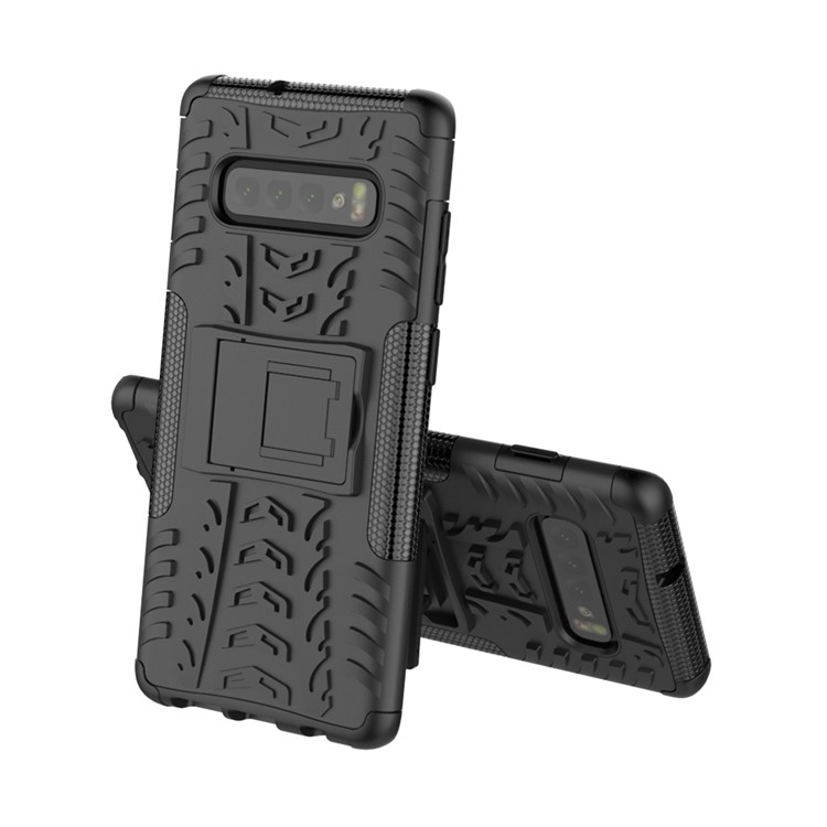 Padrão de Pneu 2-em-1 PC + TPU Hybrid Mobile Case Com Kickstand Para Samsung Galaxy S10 - Tudo Preto