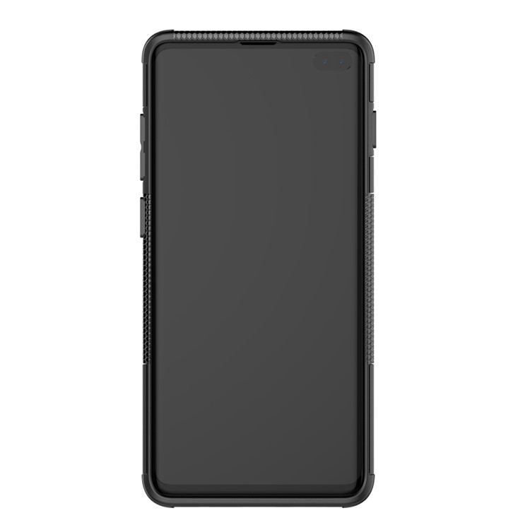 2-in-1 Tyre Pattern PC + TPU Hybrid Mobile Phone Case with Kickstand for Samsung Galaxy S10 - All Black-4