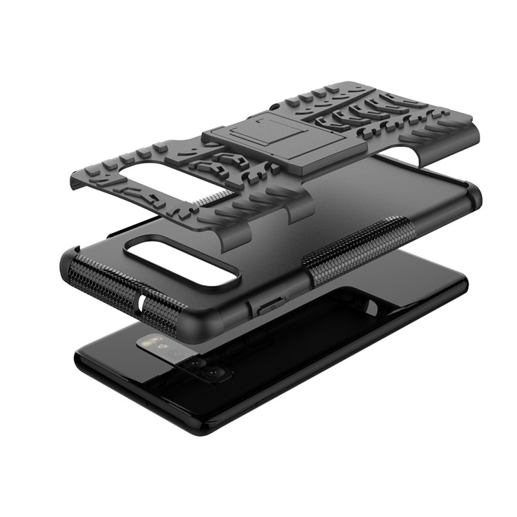 Schema Pneumatico 2 in 1 PC + Custodia Per Telefono Cellulare Ibrido TPU Con Cavalletto Per Samsung Galaxy S10 - Tutto Nero