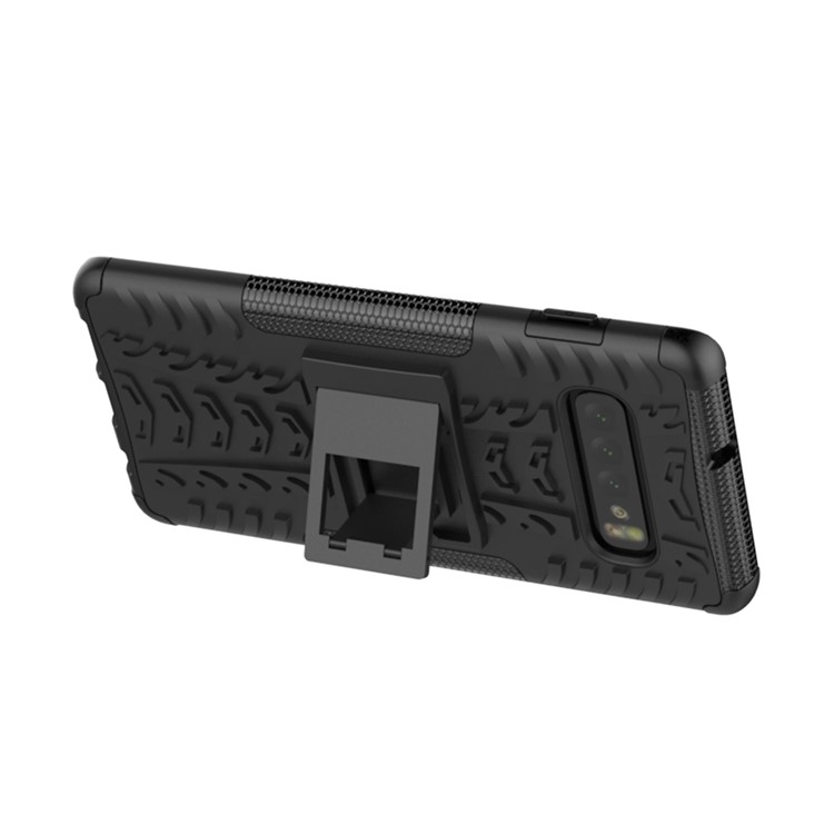 2-in-1 Tyre Pattern PC + TPU Hybrid Mobile Phone Case with Kickstand for Samsung Galaxy S10 - All Black-7