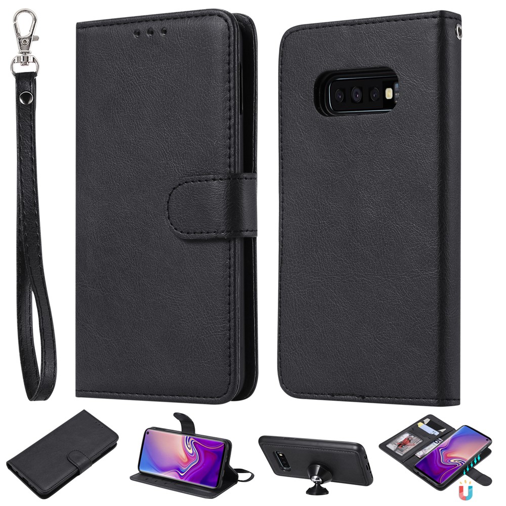 Magnetic KT Leather Series-3 Case de Cuero PU Desmontable 2 en 1 Para Samsung Galaxy S10e - Negro