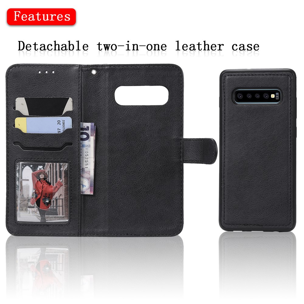 Magnetic Detachable 2-in-1 PU Leather Case for Samsung Galaxy S10 Plus - Black-4