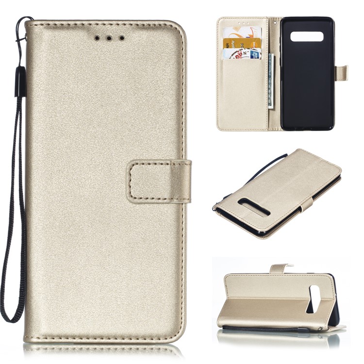 

For Samsung Galaxy S10 Plus Wallet Stand Leather Phone Casing - Gold, Galaxy S10 Plus