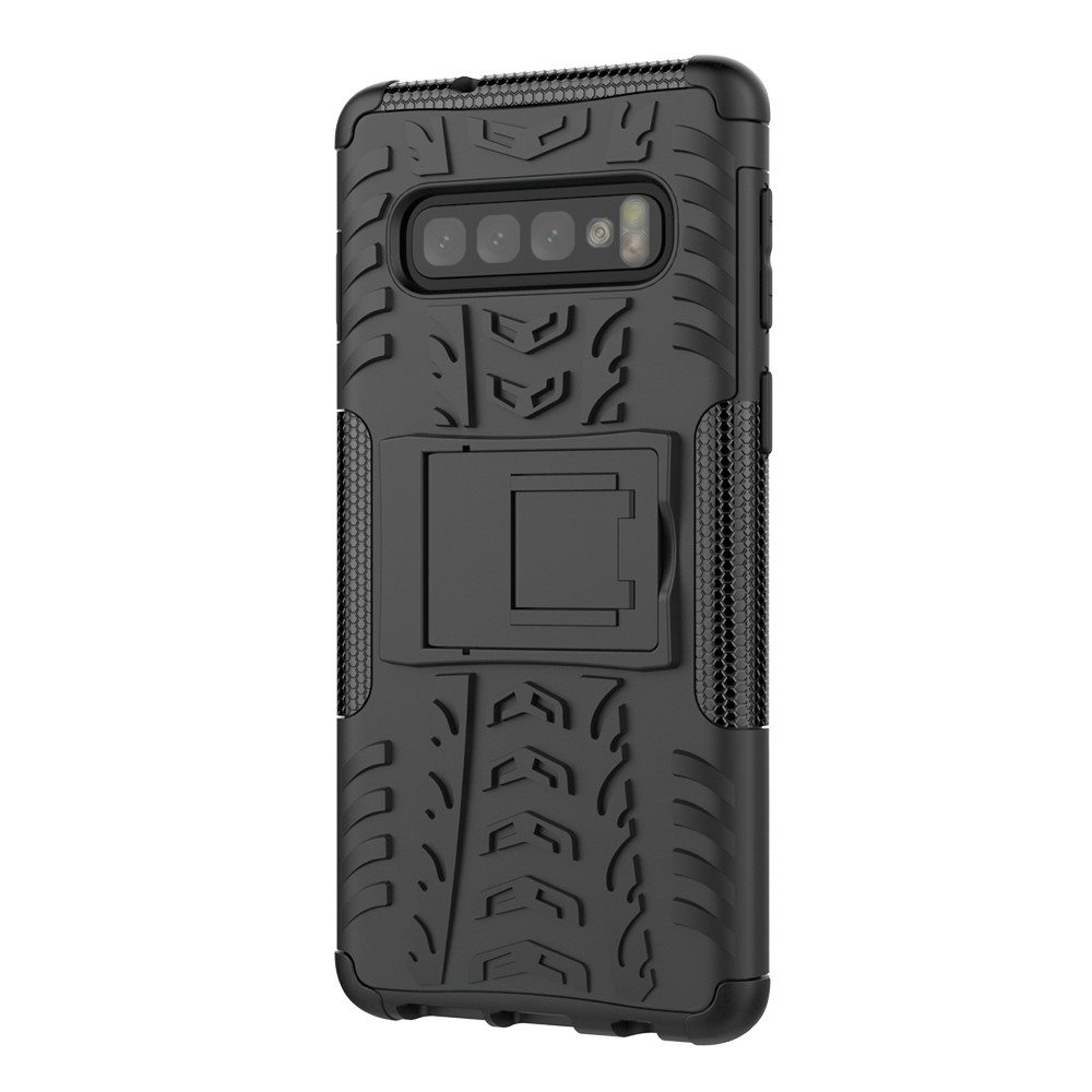 2-in-1 Tyre Pattern PC + TPU Hybrid Mobile Phone Case with Kickstand for Samsung Galaxy S10 Plus - All Black-3