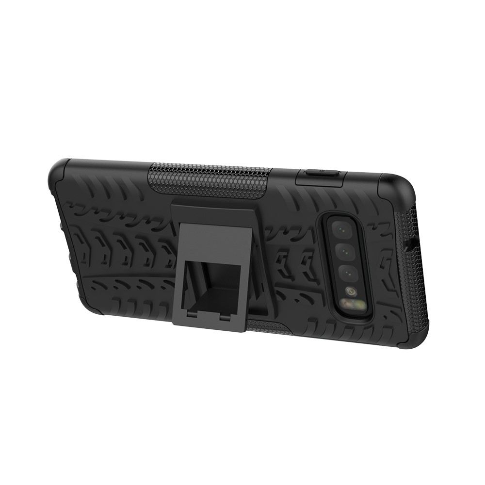 2-in-1 Tyre Pattern PC + TPU Hybrid Mobile Phone Case with Kickstand for Samsung Galaxy S10 Plus - All Black-5