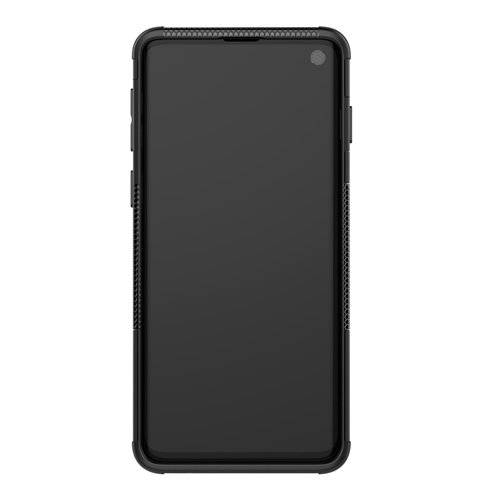 2-in-1 Tyre Pattern PC + TPU Hybrid Mobile Phone Case with Kickstand for Samsung Galaxy S10 Plus - All Black-7