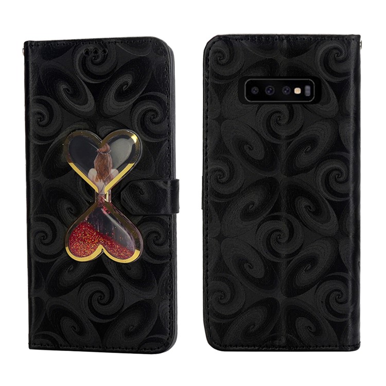 Spiral Texture Hearts Quick Sand Girl Pattern Leather Wallet Case for Samsung Galaxy S10 Plus - Black-3