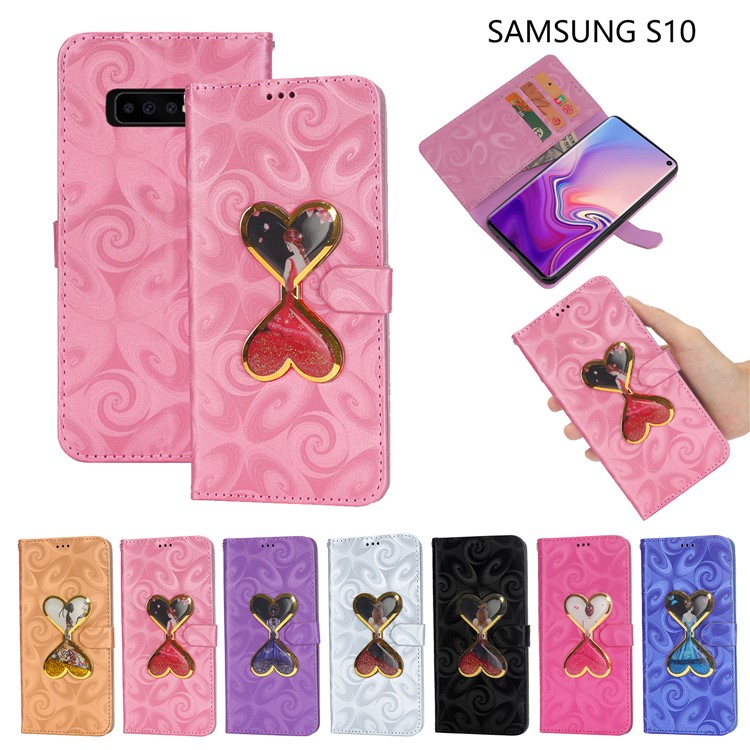 Spiral Texture Hearts Quick Sand Girl Pattern Leather Wallet Case for Samsung Galaxy S10 Plus - Black-8