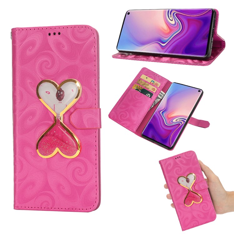 

Spiral Texture Hearts Quick Sand Girl Pattern Leather Wallet Shell for Samsung Galaxy S10 Plus - Rose, Galaxy S10 Plus