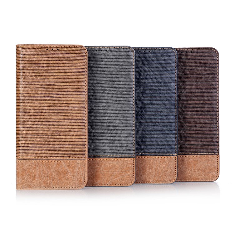 Caso De Carteira De Couro De Textura Palito Bicolor Para Samsung Galaxy S10 Plus - Café-10