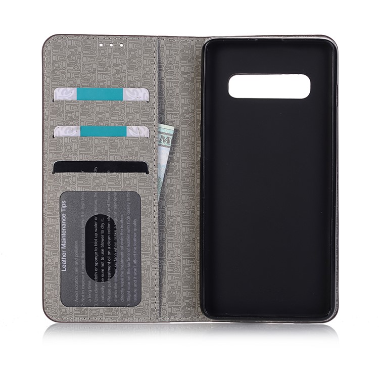 Caso De Carteira De Couro De Textura Palito Bicolor Para Samsung Galaxy S10 Plus - Café-5