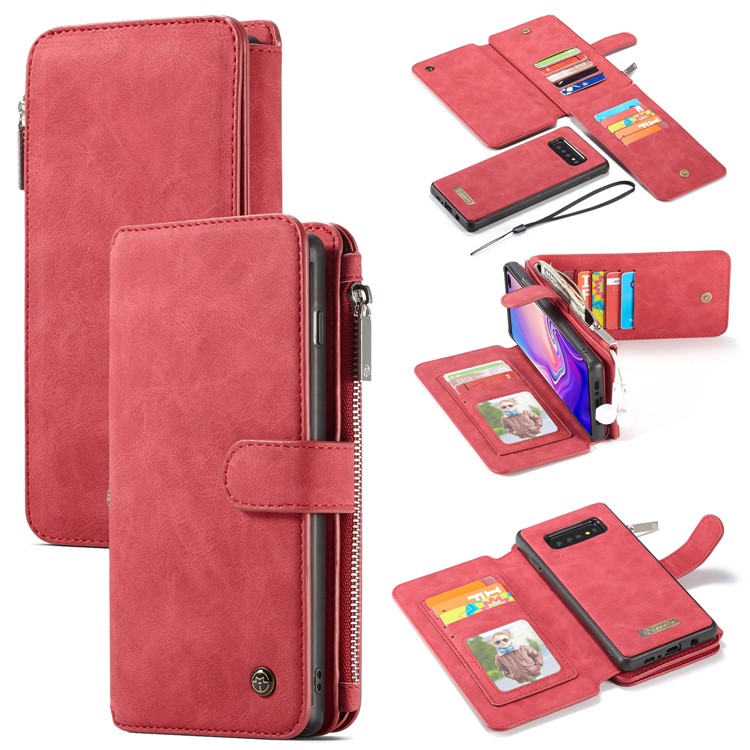 CASEME Detachable 2-in-1 Split Leather Wallet Case for Samsung Galaxy S10 - Red-11