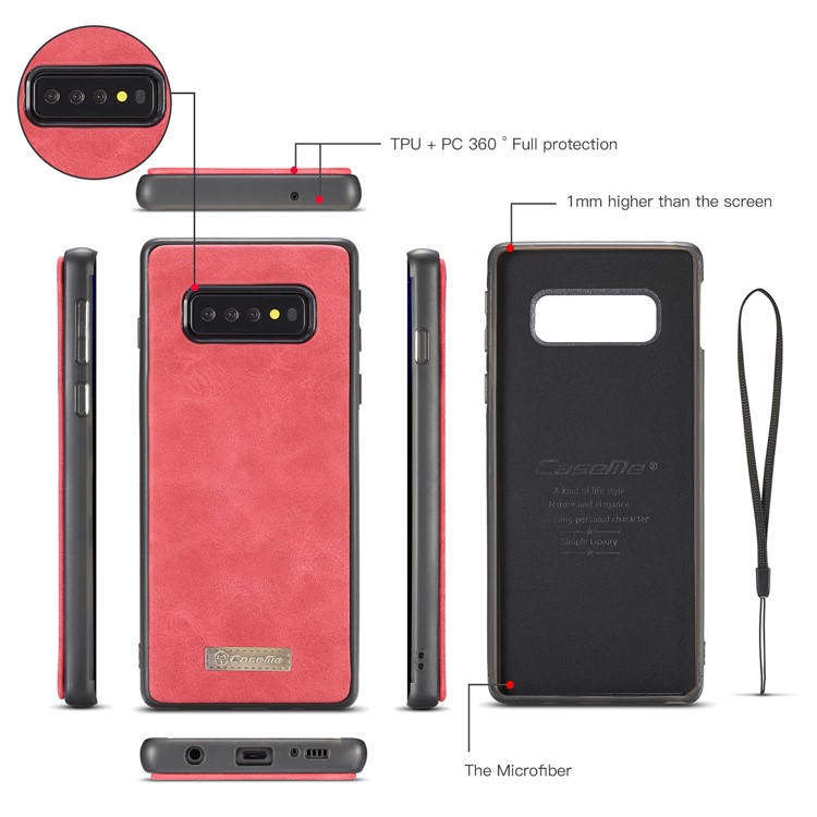 CASEME Detachable 2-in-1 Split Leather Wallet Case for Samsung Galaxy S10 - Red-16