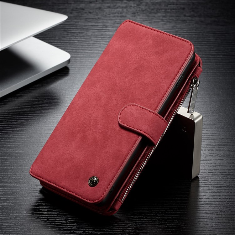 CASEME Detachable 2-in-1 Split Leather Wallet Case for Samsung Galaxy S10 - Red-2