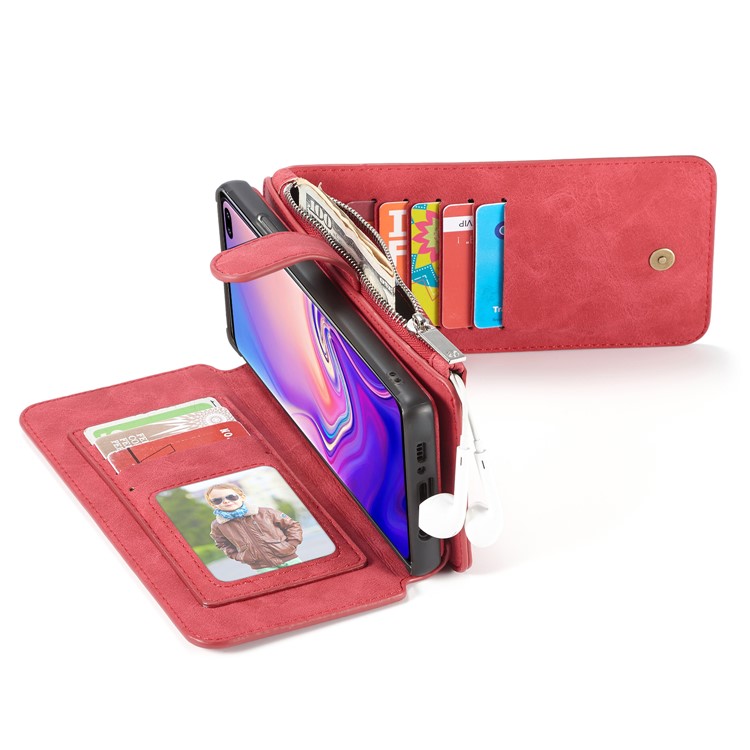 CASEME Detachable 2-in-1 Split Leather Wallet Case for Samsung Galaxy S10 - Red-26