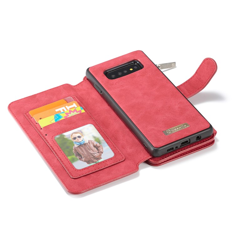 CASEME Detachable 2-in-1 Split Leather Wallet Case for Samsung Galaxy S10 - Red-33