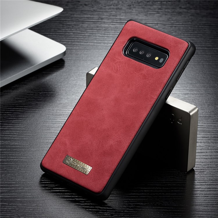 CASEME Detachable 2-in-1 Split Leather Wallet Case for Samsung Galaxy S10 - Red-4