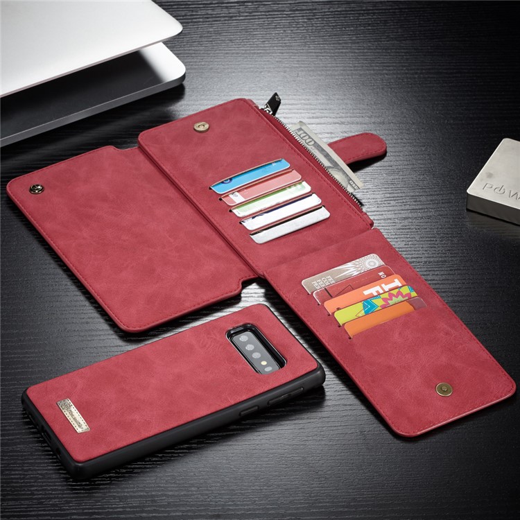 CASEME Detachable 2-in-1 Split Leather Wallet Case for Samsung Galaxy S10 - Red-7