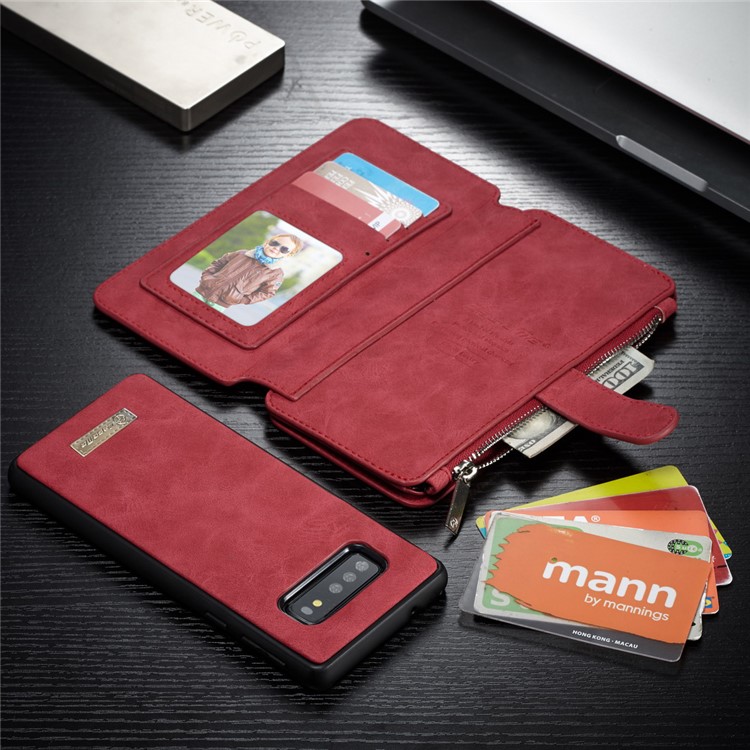 CASEME Detachable 2-in-1 Split Leather Wallet Case for Samsung Galaxy S10 - Red-8