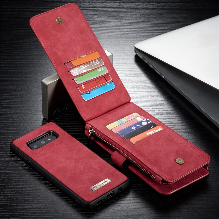 CASEME Split Leather Wallet Cover + Detachable Hybrid Back Case for Samsung Galaxy S10 Lite - Red-10