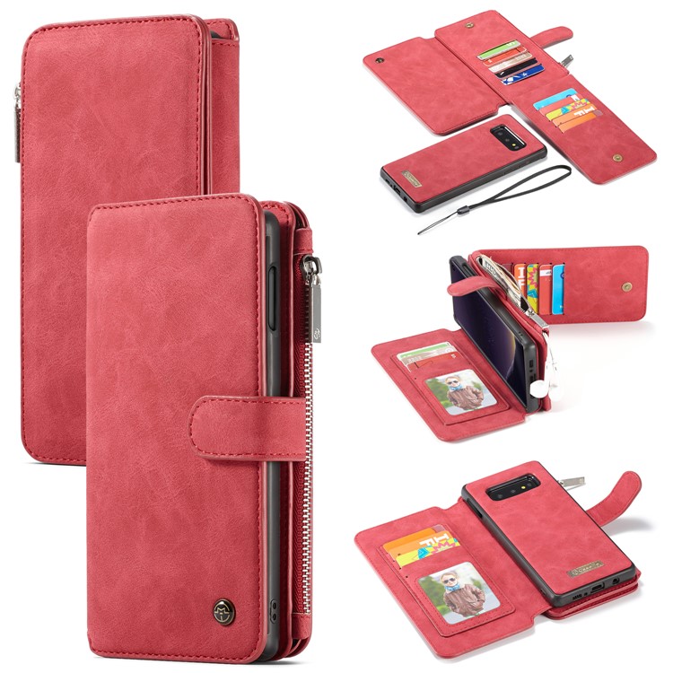 CASEME Split Leather Wallet Cover + Detachable Hybrid Back Case for Samsung Galaxy S10 Lite - Red-11