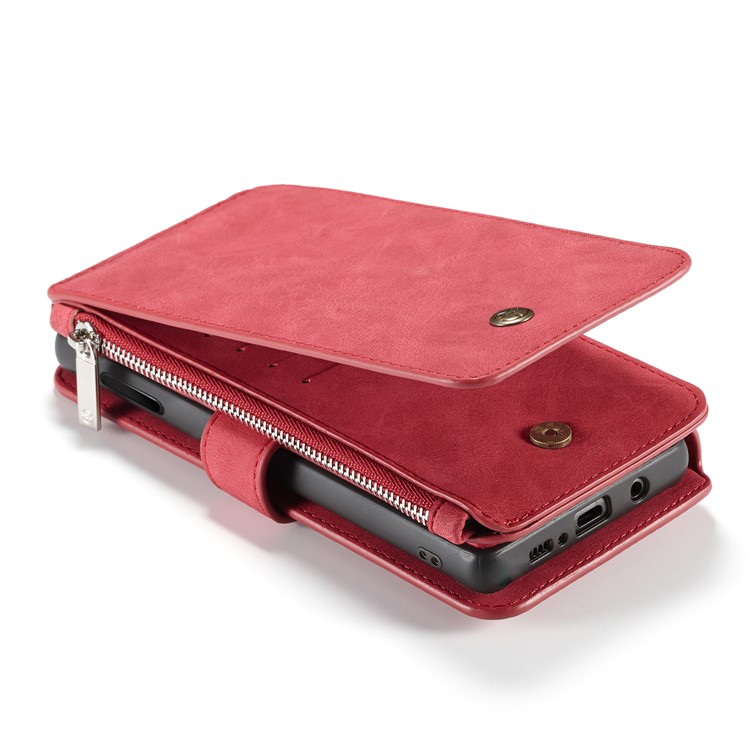 CASEME Split Leather Wallet Cover + Detachable Hybrid Back Case for Samsung Galaxy S10 Lite - Red-31