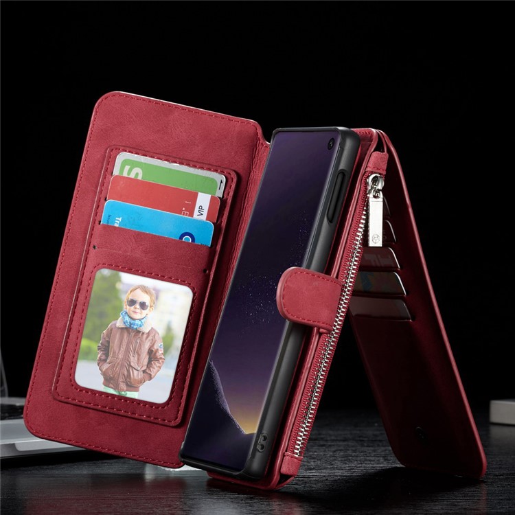 CASEME Split Leather Wallet Cover + Detachable Hybrid Back Case for Samsung Galaxy S10 Lite - Red-5